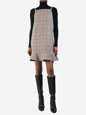 Ganni Brown check wool-blend mini dress - size UK 6