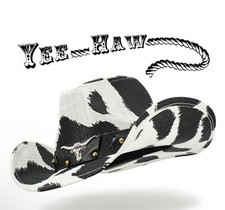 Fluffy Sense Cow Print Cowboy Hat for Women Cowgirl Hat Straw Western Blk White