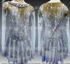 Ice Figure Skating Dress Rhythmic Gymnastics Twirling Competition blue dyeing