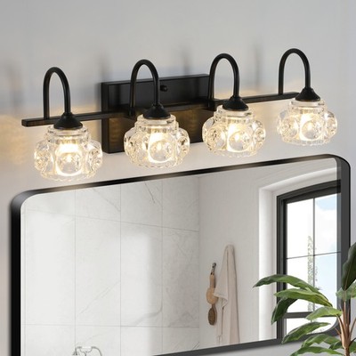23'' 4 Lights Crystal Vanity Light Black Modern Bathroom Mirror Wall Lamp Fixture