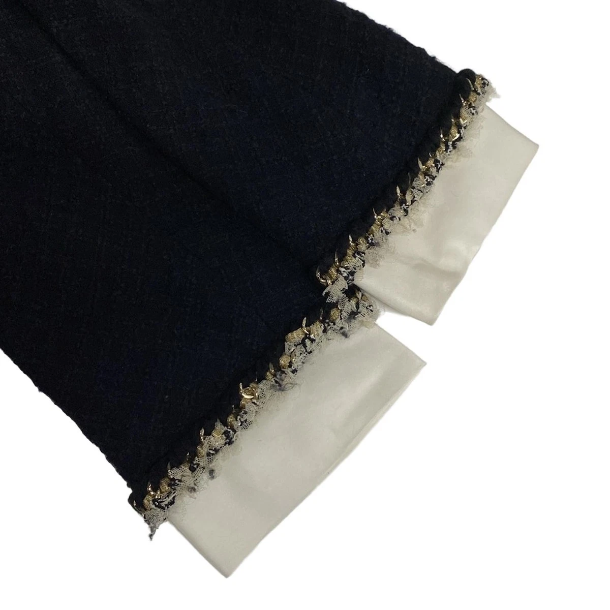 Giacca donna originale CHANEL P41882 nero panna lana nylon