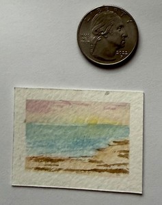Tiny Art Dollhouse Miniature Seascape Painting Picture, Multicolor Paper Art