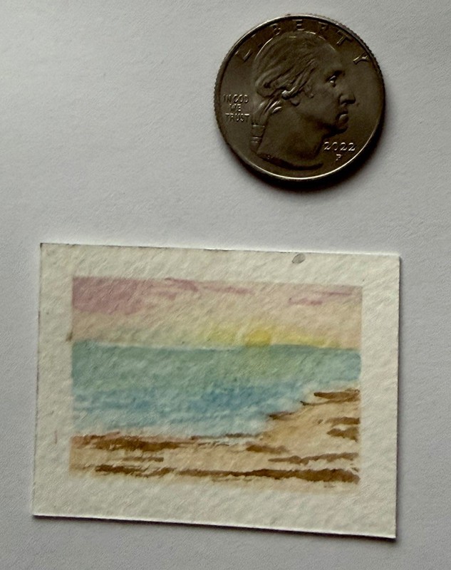 Tiny Art Dollhouse Miniature Seascape Painting Picture, Multicolor Paper Art