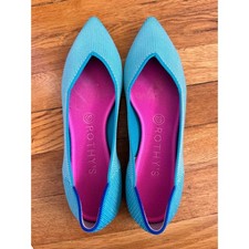 Rothy's The Point Flats Calypso Turquoise Teal Blue Pointed Toe Washable Knit 8