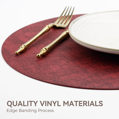 13"Round Placemats Set of 4, Reversible Faux Leather Heat Resistant Table Mats, - Picture 5 of 7