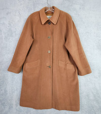 Vtg 60s Aquascutum of London Womens Overcoat 12R Beige Wool Single Breasted
