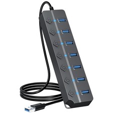 USB Hub 3.0, 7-Port USB Hub Splitter with Individual On/Off Switches and Ligh...