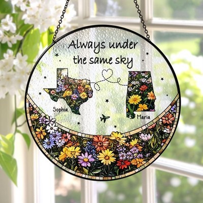 Long Distance Friends Stained Glass Suncatcher, Friendship Ornament, Sister Gift