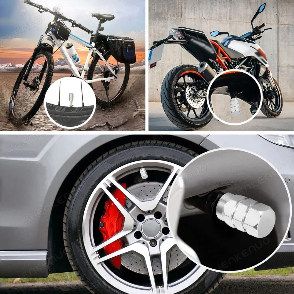 4x Aluminum Tire Wheel Rims Stem Air Valve Caps Tyre Cover Car Truck Bike Silver