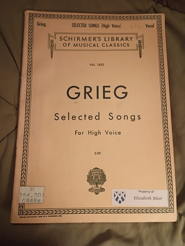 Grieg Selected Songs For High Voice Piano Vol 1592 Schirmer's Library 
