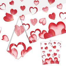 2 Pack Plastic Valentine's Day Tablecloths Love Heart Plastic Table Covers Di...