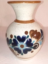 Tonala Vase Vintage Mexican Art Pottery Vase Mexico Floral Hand Painted Folk Art
