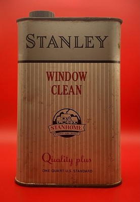 RARE VTG STANLEY WINDOW CLEAN 1 QUART TIN CAN EMPTY with CAP