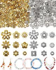 240 Pcs Bead Caps for Jewelry Making, 18 Styles Silver Gold Flower Bead Caps,