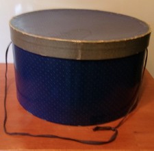 Vintage Blue With Silver Polka Dotted Hat Box 7" x 12" Diameter
