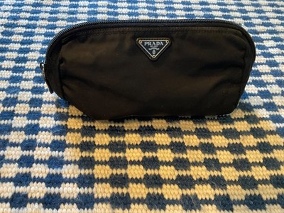 Authentic Prada Nylon Cosmetics Bag Black Makeup Pouch Travel Small Zip Around