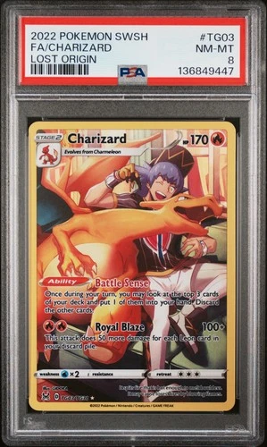 2022 POKEMON SWORD & SHIELD LOST ORIGIN #TG03 FULL ART/CHARIZARD PSA 8