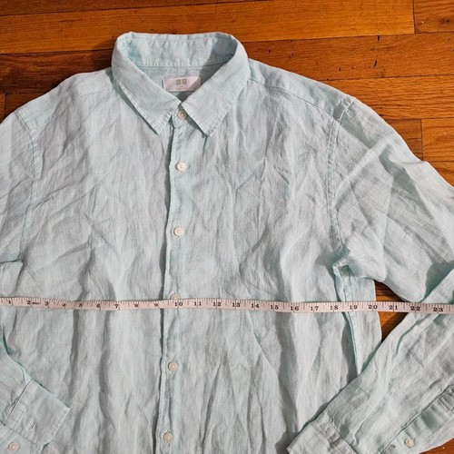 Camisa abotonada de lino azul Uniqlo para hombre talla M - Imagen 3 de 7