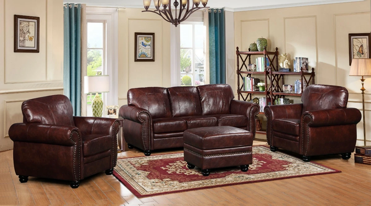 Brown leather sale couch and chair