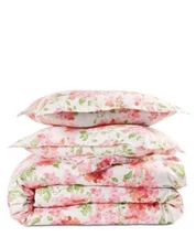 Sky Blushing Hydrangea Cotton Floral FULL / QUEEN  Comforter Cover & 2  Shams 