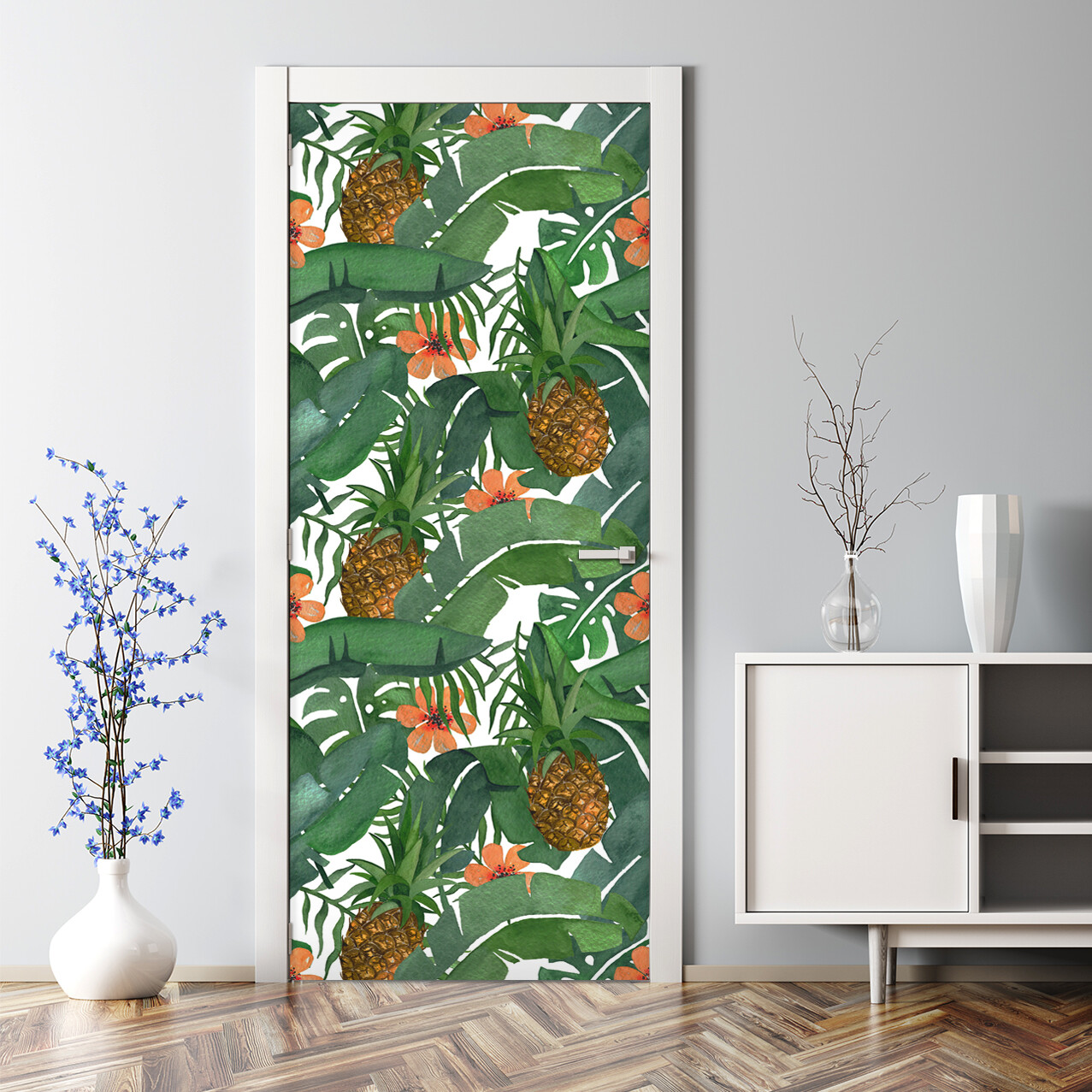 Tropical Pineapple Watercolor Decal - Self-Adhesive Door Sticker