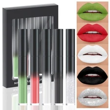 evpct 5Pcs Black Green Red White Silver White Matte Liquid Lipstick Lip Stain
