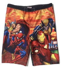 Preowned- Marvel Heros Graphic 9  Swimming Trunks Boys Size 10-12 