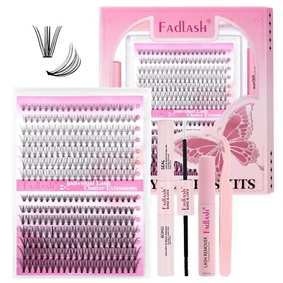 FADLASH 280 pcs Cluster Lashes Kit Individual Eyelashes Kit 0.07 D Curl 8-16mm 10P+20P
