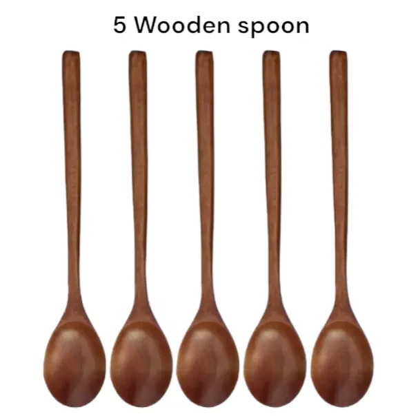 Wooden Spoon Long handle Wooden Spoon For Soups Coffee Cooking Desert (5 Spoons)