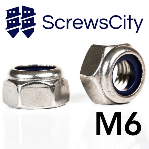 NYLON INSERT LOCKING NUTS FOR SCREWS AND BOLTS M6 (6mm Ø) NYLOC A2