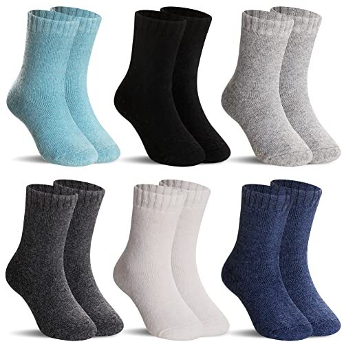 Kids Merino Wool Socks Boys Girls Hiking Boot 8-12 Years 6 Pairs Solid Color B