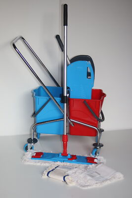 CleanSV  Wischset chrom Laschenmop 40 cm Lamo, Reinigungswagen 2 x 18 Liter Eime