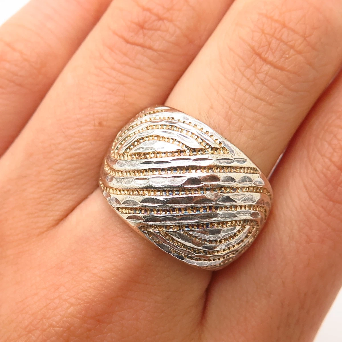 925 Sterling Silver Chateau d Argent Textured Design Ring Size 7