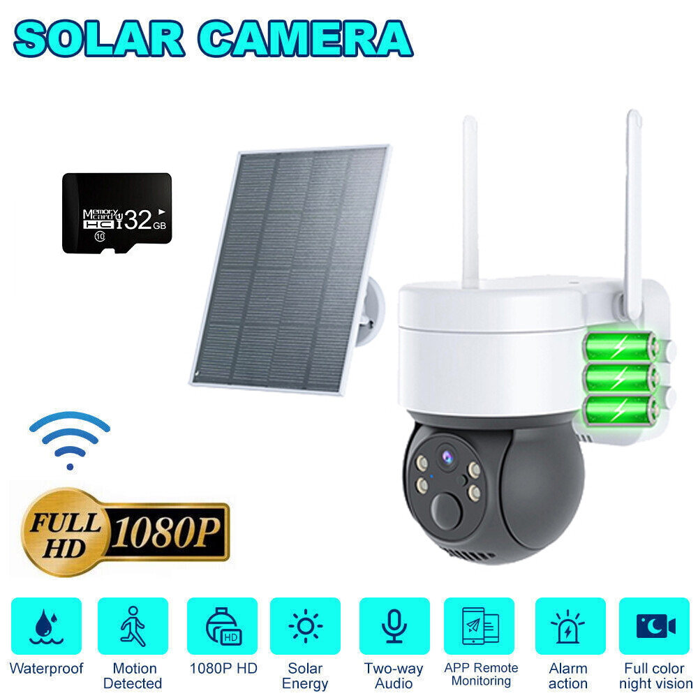 Solar Battery Powered Wireless WiFi Outdoor 360&deg; PTZ Home Security Camera System