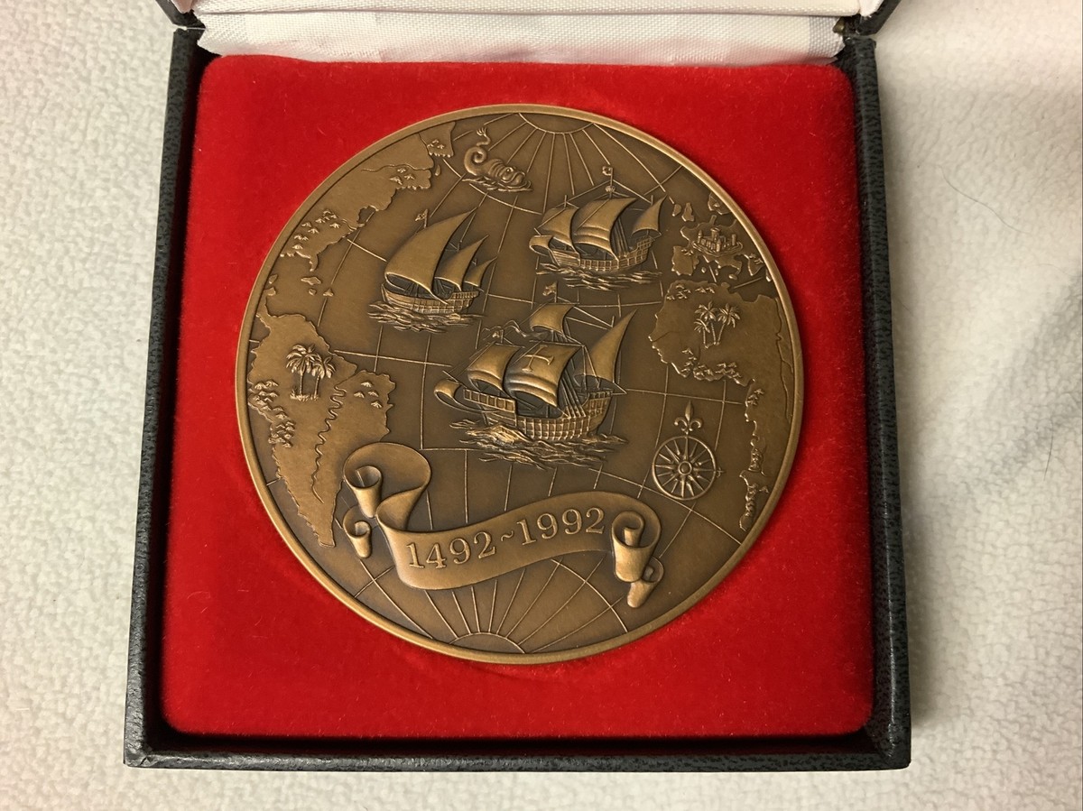 1992 FRANKLIN MINT BRONZE CALENDAR MEDAL 3 inch Columbus 500th