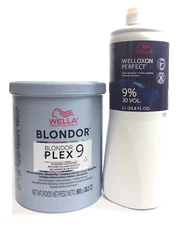 (2 PACK) Wella Blondor Plex9 Lightener & Wella Dev 9% 30 Vol Duo, 28.2, 33.8 oz