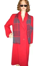 Vintage Forecaster of Boston Red Wool Double Breasted Coat Plaid Scarf Size 3/4