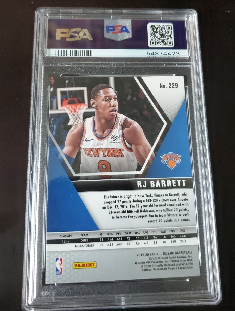 2019-20 Mosaic Basketball RJ Barrett Rookie - PSA 10 view 2