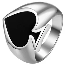 Men's High Polished Poker Ace Of Spades Heart Casino Stainless Steel Ring Band