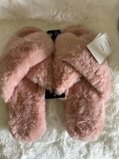 NORDSTROM PINK Fluffy Snuggle Cozy Plush Faux Fur Crisscross Slippers XL