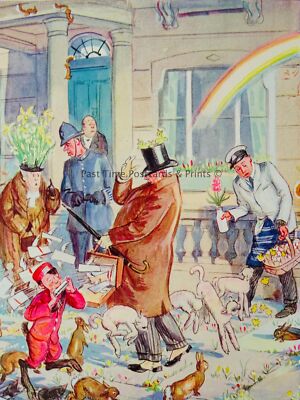 1939 Vintage Farbdruck OSTERN & FRÜHLING / LÄMMER, KÜKEN & NARZISSEN