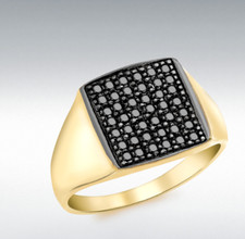 9ct or Jaune Noir Dimond Homme Chevalière 0.40ct