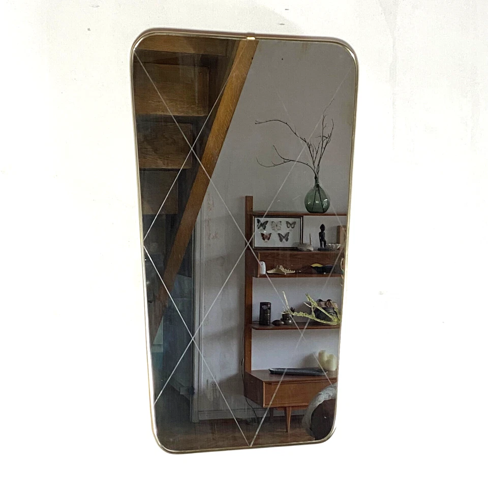Miroir Forme Libre Rétroviseur - Gravé Losanges - Vintage - Design 50/60's - Photo 3/4