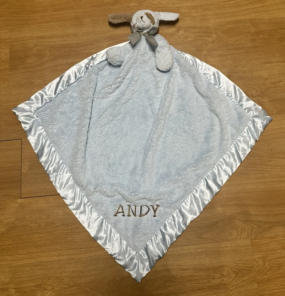 Bearington Baby Collection Blue Puppy Dog Lovey Blanket Personalized Andy Satin - Image 2 of 4