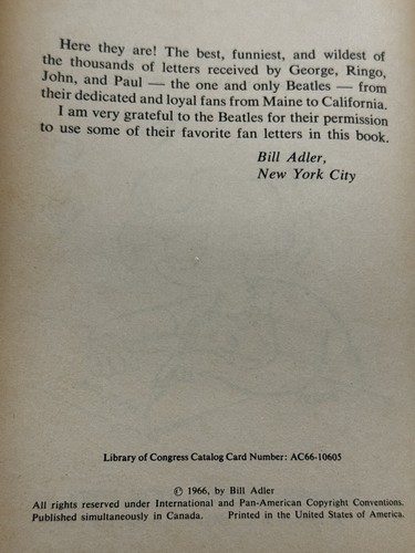 Dear Beatles, compiled by Bill Adler, illus by Ernest Marquez, 1966 Vtg HC book - Foto 4 di 5