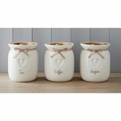Tea Coffee Sugar Ceramic Canisters Engrave Heart Kitchen Storage
