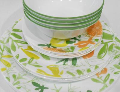 ❤️ 16-pc CORELLE Contemporary Fruit DINNERWARE SET Citrus Leaf Lemon Lime  Orange