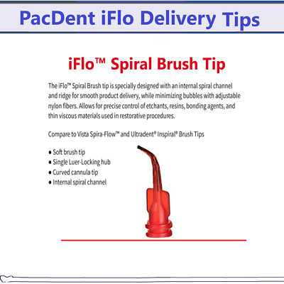 Inspiral Dental Brush Tips Red Single Use 0.79 mm, Spiral Brush Tips 50 / 100/Pk