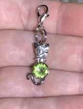 Silver Kitty Cat CZ Charm Zipper Pull & Keychain Add On Clip!!