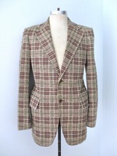 SUPERFLY Vtg 70s Green Purple Plaid Poly Knit Disco Pimp Blazer Vegas Jacket 38L
